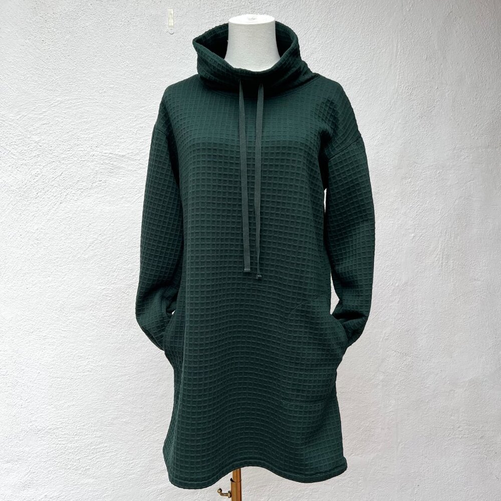 Max Studio Waffle Knit Dark Green Cowl Neck Long Sleeve Mini Dress Size Large